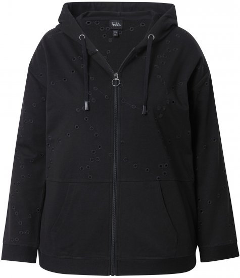 Ulla Popken Eyelet Embroidered Zip-Up Hoodie Black - Sviitrid ja dressipluusid - 