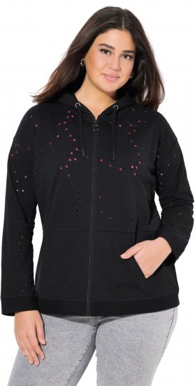 Ulla Popken Eyelet Embroidered Zip-Up Hoodie Black - Sviitrid ja dressipluusid - 