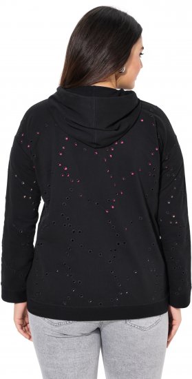 Ulla Popken Eyelet Embroidered Zip-Up Hoodie Black - Sviitrid ja dressipluusid - 