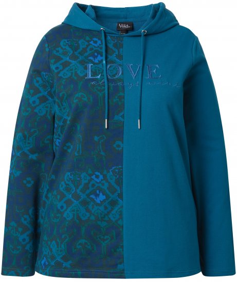 Ulla Popken Split Print LOVE Hoodie Teal - Sviitrid ja dressipluusid - 