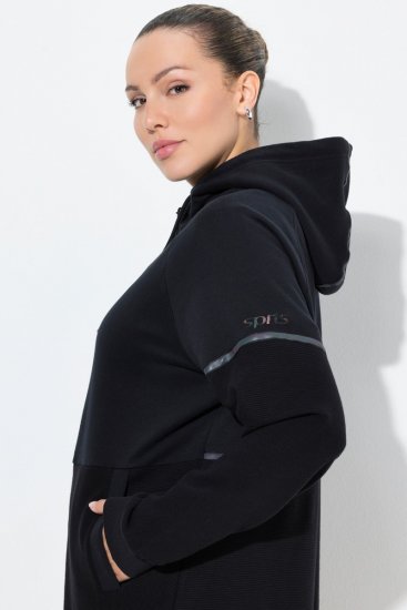 Ulla Popken Mix Fabric Reflective Trim Zip Hoodie Black - Sviitrid ja dressipluusid - Mugavad dressipluusid ja kudumid