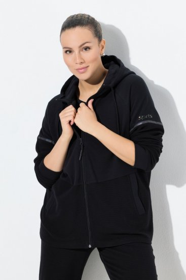 Ulla Popken Mix Fabric Reflective Trim Zip Hoodie Black - Sviitrid ja dressipluusid - Mugavad dressipluusid ja kudumid