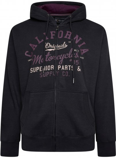 Kam Jeans 7085 California Zip Thru Hoodie Black - Sviitrid ja dressipluusid - Meeste suured kapuutsiga jakid suurustes 2XL – 14XL