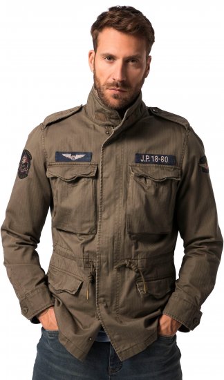 JP1880 Field Jacket with Badges Vintage Look Moss Green - Jakid ja joped - Joped, suured suurused: 2XL – 12XL