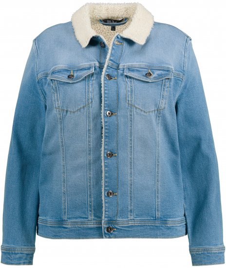 Ulla Popken Teddy Fleece Lined Denim Jacket Blue Denim - Joped - 