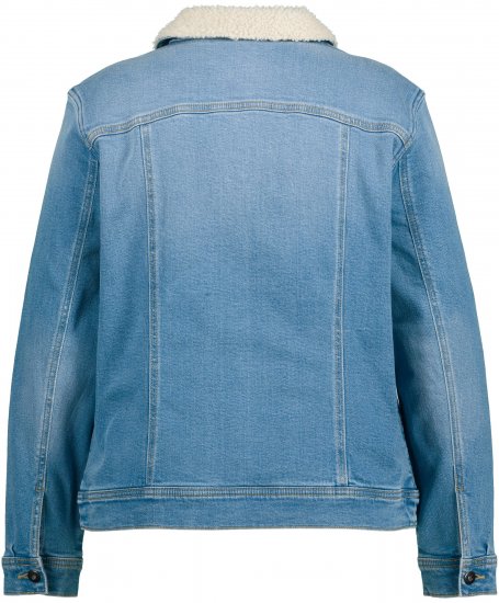Ulla Popken Teddy Fleece Lined Denim Jacket Blue Denim - Joped - 