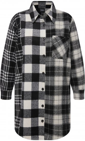 Ulla Popken Mixed Plaid Long Sleeve Button Down Shacket Black - Joped - 