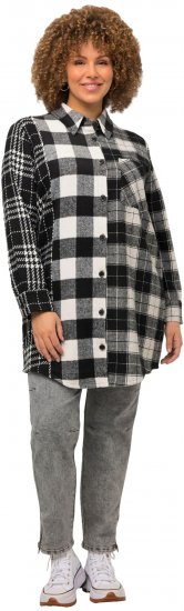 Ulla Popken Mixed Plaid Long Sleeve Button Down Shacket Black - Joped - 