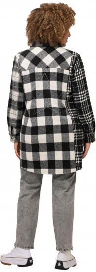 Ulla Popken Mixed Plaid Long Sleeve Button Down Shacket Black - Joped - 