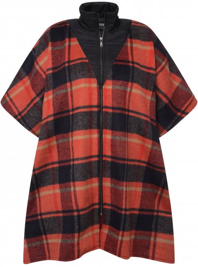 Ulla Popken Oversized Plaid Wing Collar Poncho Red Orange - Joped - 