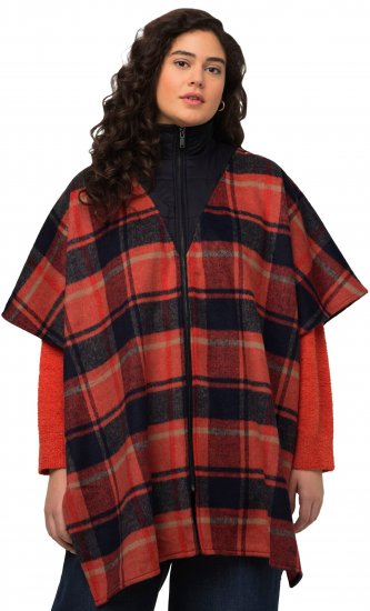 Ulla Popken Oversized Plaid Wing Collar Poncho Red Orange - Joped - 