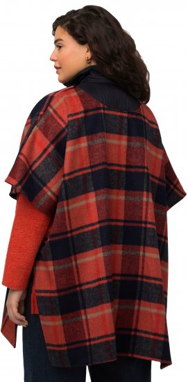 Ulla Popken Oversized Plaid Wing Collar Poncho Red Orange - Joped - 