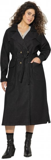 Ulla Popken Denim Acid Wash Trench Coat Black - Joped - 