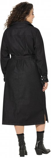 Ulla Popken Denim Acid Wash Trench Coat Black - Joped - 