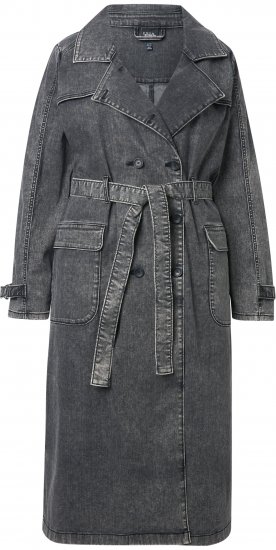 Ulla Popken Denim Acid Wash Trench Coat Grey Denim - Joped - 