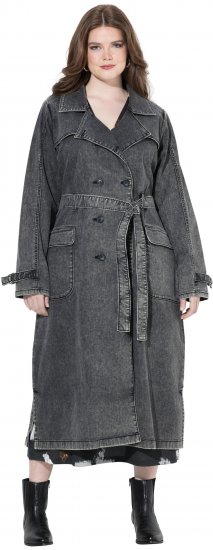 Ulla Popken Denim Acid Wash Trench Coat Grey Denim - Joped - 