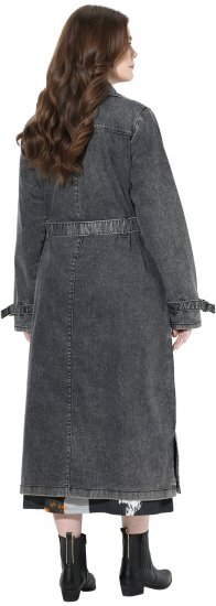 Ulla Popken Denim Acid Wash Trench Coat Grey Denim - Joped - 