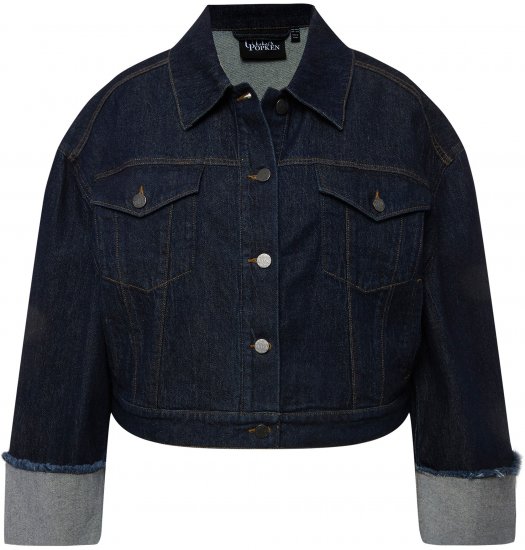 Ulla Popken Stretch Fit Cropped Denim Jacket Rinsed Wash - Joped - 