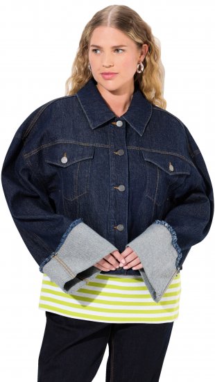 Ulla Popken Stretch Fit Cropped Denim Jacket Rinsed Wash - Joped - 