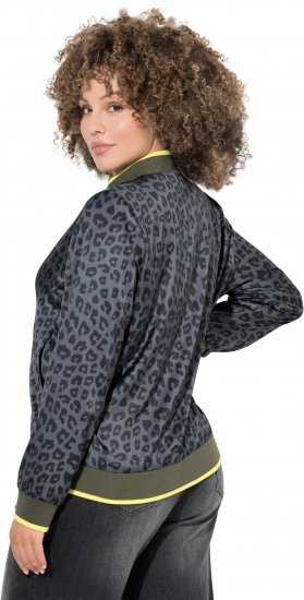Ulla Popken Reversible Leopard Print College Collar Jacket Olive Grey - Joped - 