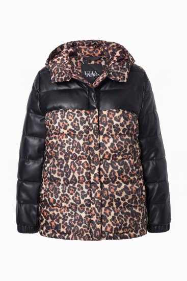 Ulla Popken HYPRAR Leopard And Leather Look Quilted Jacket Black - Joped - 