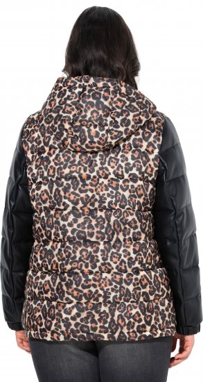 Ulla Popken HYPRAR Leopard And Leather Look Quilted Jacket Black - Joped - 