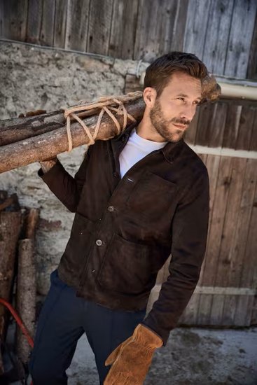 JP1880 Leather Jacket Goat Suede Shirt Collar Dark Brown - Jakid ja joped - Joped, suured suurused: 2XL – 12XL