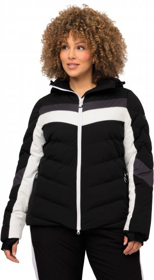 Ulla Popken HYPRAR Chevron Stripe Triple Function Quilted Fully Lined Ski Jacket Black - Joped - 