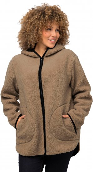 Ulla Popken Long Sleeve Hooded Teddy Jacket Putty - Joped - 