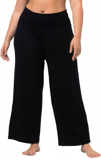 Ulla Popken Wide Leg Smocked Waist Knit Pants Black - Teksad & Püksid Suuremates Suurustes – Plus Size - 