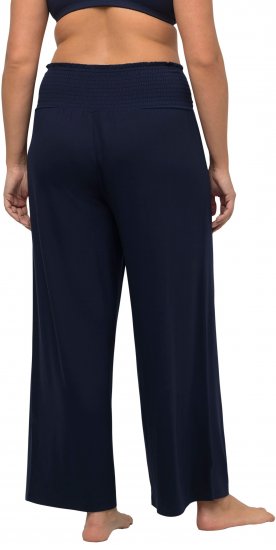 Ulla Popken Wide Leg Smocked Waist Knit Pants Night Blue - Teksad & Püksid Suuremates Suurustes – Plus Size - 