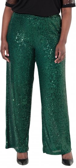 Ulla Popken Wide Leg Sequined Pants Dark Green - Teksad & Püksid Suuremates Suurustes – Plus Size - 