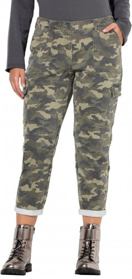 Ulla Popken Camo Boyfriend Pants Olive Grey - Teksad & Püksid Suuremates Suurustes – Plus Size - 