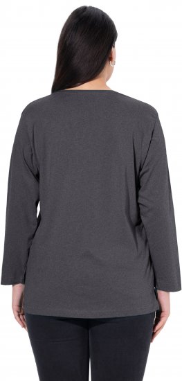 Ulla Popken Back To Basics V-Neck Relaxed Fit Cotton Tee Charcoal Grey Melange - Ulla Popken - 
