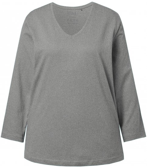 Ulla Popken Back To Basics V-Neck Relaxed Fit Cotton Tee Light Grey Melange - T-särgid - 