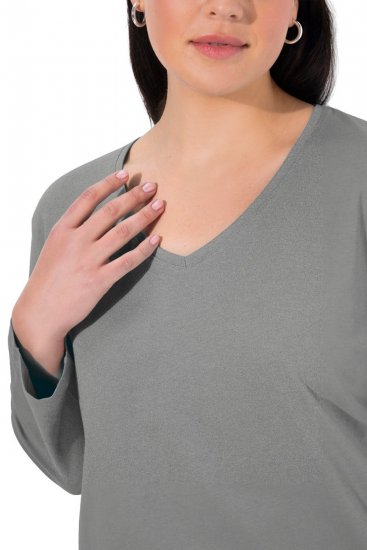 Ulla Popken Back To Basics V-Neck Relaxed Fit Cotton Tee Light Grey Melange - T-särgid - Naiste T-särgid