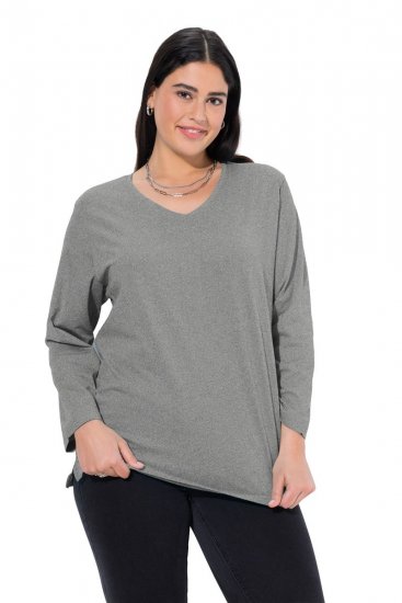 Ulla Popken Back To Basics V-Neck Relaxed Fit Cotton Tee Light Grey Melange - T-särgid - Naiste T-särgid