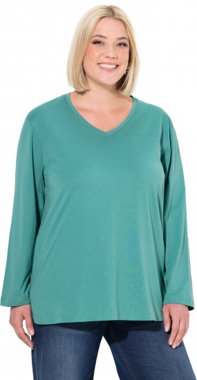 Ulla Popken Back To Basics V-Neck Relaxed Fit Cotton Tee Green - Ulla Popken - 