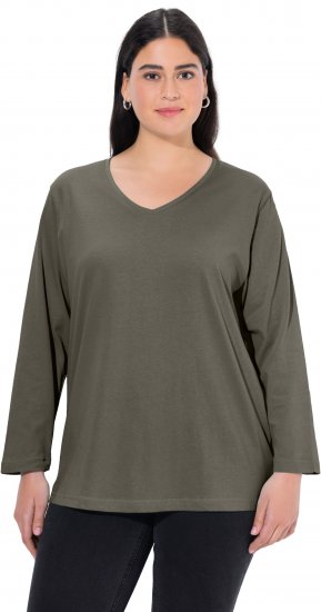 Ulla Popken Back To Basics V-Neck Relaxed Fit Cotton Tee Olive - T-särgid - 
