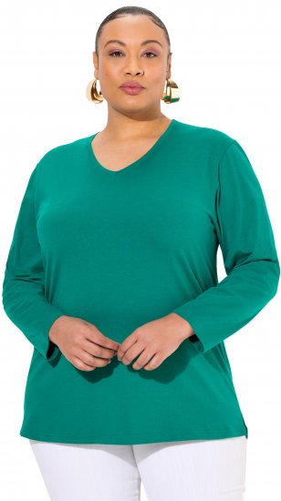 Ulla Popken Back To Basics V-Neck Relaxed Fit Cotton Tee Emerald Green - T-särgid - 