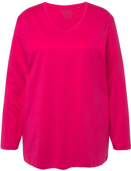 Ulla Popken Back To Basics V-Neck Relaxed Fit Cotton Tee Magenta Pink - T-särgid - 