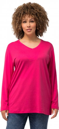 Ulla Popken Back To Basics V-Neck Relaxed Fit Cotton Tee Magenta Pink - T-särgid - 