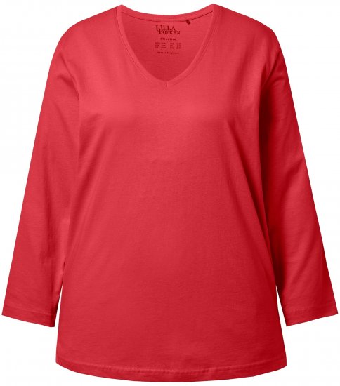 Ulla Popken Back To Basics V-Neck Relaxed Fit Cotton Tee Salsa Red - T-särgid - 