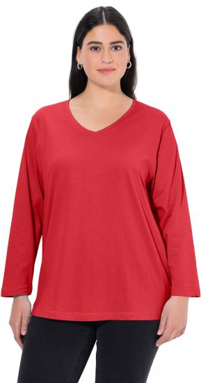 Ulla Popken Back To Basics V-Neck Relaxed Fit Cotton Tee Salsa Red - T-särgid - 