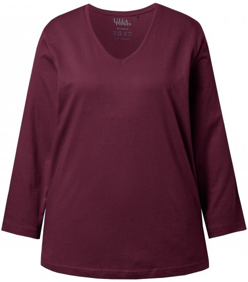 Ulla Popken Back To Basics V-Neck Relaxed Fit Cotton Tee Dark Berry - T-särgid - 
