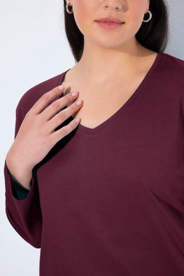 Ulla Popken Back To Basics V-Neck Relaxed Fit Cotton Tee Dark Berry - T-särgid - Naiste T-särgid