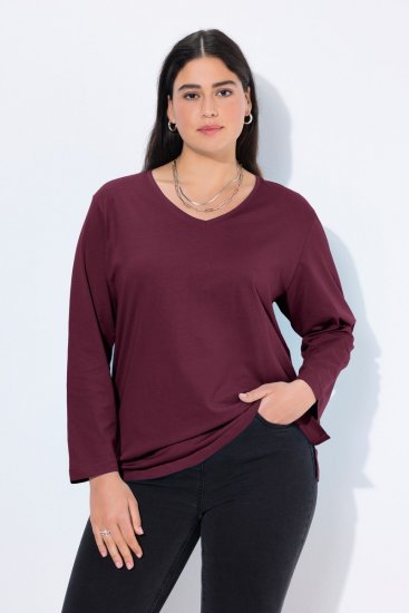 Ulla Popken Back To Basics V-Neck Relaxed Fit Cotton Tee Dark Berry - T-särgid - Naiste T-särgid