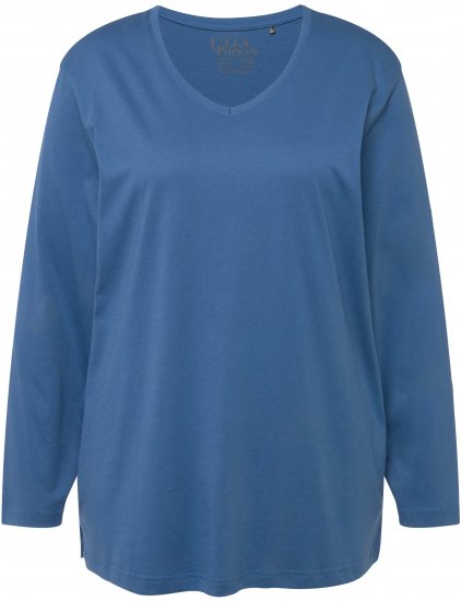 Ulla Popken Back To Basics V-Neck Relaxed Fit Cotton Tee Denim Blue - T-särgid - 