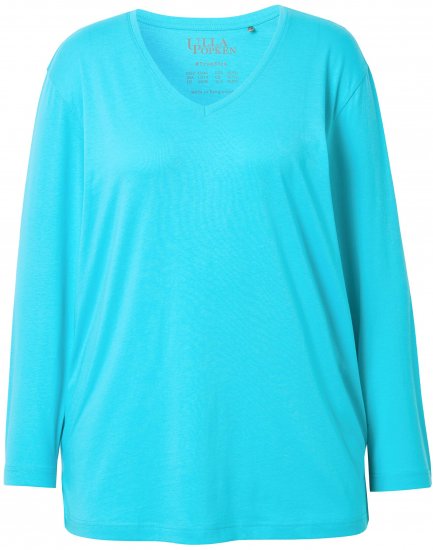 Ulla Popken Back To Basics V-Neck Relaxed Fit Cotton Tee Deep Aqua - T-särgid - 