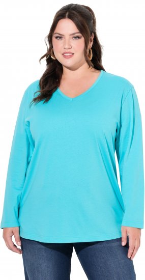 Ulla Popken Back To Basics V-Neck Relaxed Fit Cotton Tee Deep Aqua - T-särgid - 